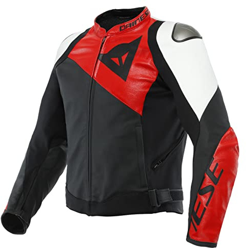 Dainese Sportiva Motorrad Lederjacke, schwarz/rot/weiß, 52