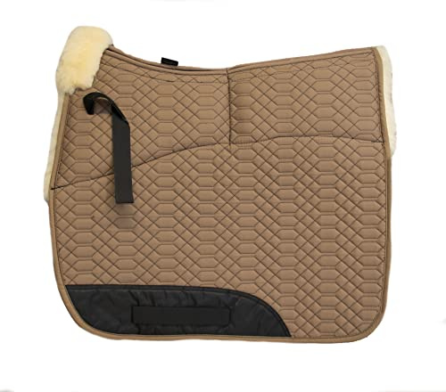 Engel Reitsport SCHABRA1AP-D-CAM-MED Lammfell Dressur Schabracke | half lined, Fell im Sattelbereich, Fellkranz v., Aufpolster Korrektur, Steppstoff, Dressur, Stoff camel Fell med.