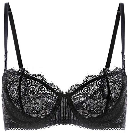 DOBREVA Women's Eyelash Lace Balconette Push Up Bra Black 40D