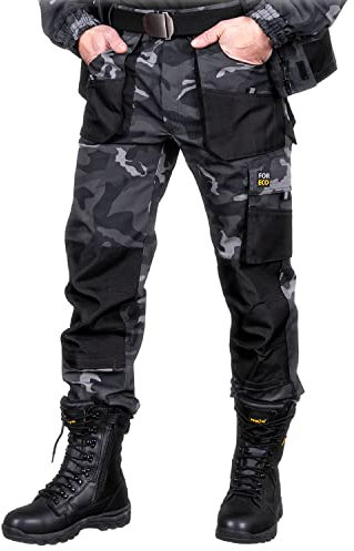 REIS FORECO-T MOB56 Pantalón de Trabajo para Hombre, Protector, Anticorte, Cargo, 80% Poliéster 20% Algodón, Camuflaje Negro, Talla 56