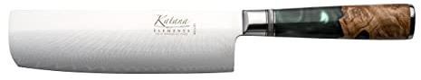 Katana Saya Elements Coltello Nakiri da 18 cm, verde foresta pluviale - Acciaio Damasco VG-10 ad alto tenore di carbonio - estrema resistenza e affilatura - Manico in legno d'ulivo e resina