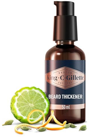 King C. Gillette Men's Beard Thickener, Fuller & Thicker Beard In 14 Days, Infused With King C. Signature Scent, With Notes Of Sandalwood, Cedar, Bergamot, Cardamon Seeds And Mandarin 50ml