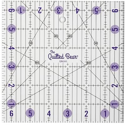 The Quilted Bear Quilting Rulers - Transparent Acrylic Non-Slip Quilting & Sewing Ruler with Precise Black Lines & 30, 45 & 60 Degree Angles - Essential Tool for Perfect Sewing Results (6.5 x 6.5)