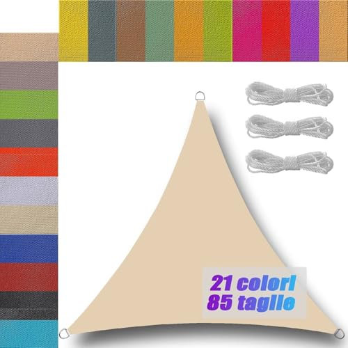 vela ombreggiante Impermeabile Triangolare 2x2x2m con Corde protezione solare Varie Dimensioni Traspirante telo ombreggiante vela esterno giardino piscina prato attività all'aperto Beige
