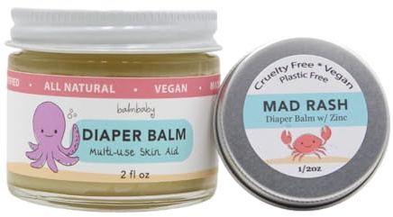 DIAPER COMBO - Natural Diaper Balm for Everyday Use + Mad Rash Balm with Non-Nano Zinc Oxide for More Serious Diaper Rash (travel size) | Vegan | Calendula | Plastic Free
