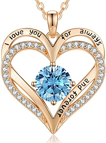 LOUISA SECRET Kette Damen Forever Love Herz Anhänger 925 Sterling Silber | Geburtsstein Rosegold Halskette für Damen Valentinstag Weihnachten Geburtstag Schmuck Geschenk für Frauen Mama Frau Freundin
