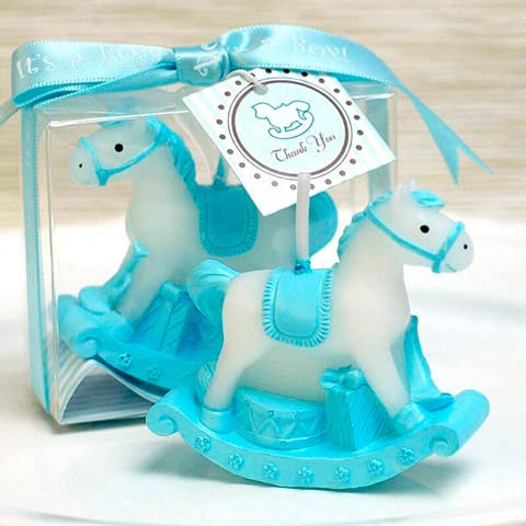 DISOK - Candela cavallo dondolo battesimo. Candele originali come motivo per battesimo di bambino e ragazza. Candele Battesimo. (10-Blu)