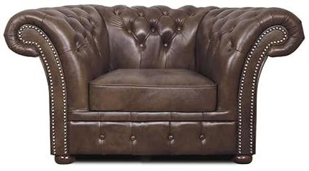 Chesterfield fåtölj Winfield Basic läder | vit | 2 till 4 veckors leveranstid (Cloudy Dark Brown, 1-sits)