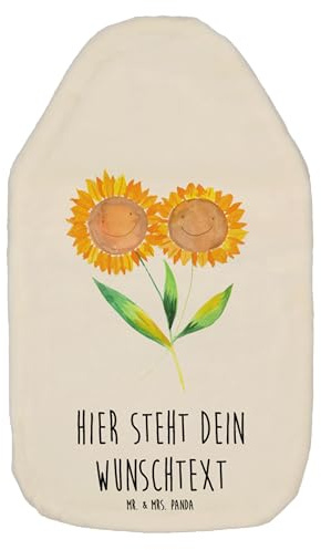 Mr. & Mrs. Panda Personalisierte Wärmflasche Blume Sonnenblume - Weiß