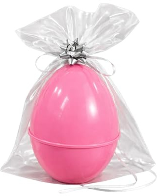 CreaEgg - Plastic Egg Shell Customizable - Box Gift Idea Easter, Christmas - Including packaging, gift paper, cockade, greeting card - Size 40x30 (Pink)