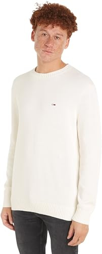 Tommy Jeans Jersey Hombre Slim Fit Crew Neck Sweater Jersey de Punto, Beige (Ancient White), XXS