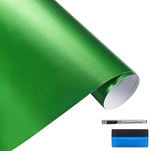 NewL 50 cm x 150 cm verde spazzolato acciaio inox metallizzato Vinyl Foil Film Matt Brushed Chrome Car Wrapping Foil Sticker foglio per mobili motore laptop (verde) | Finitura satinata spazzolata, 30 x 300 cm, attrezzi inclusi, autoadesiva, canali aria integrati, per auto e moto
