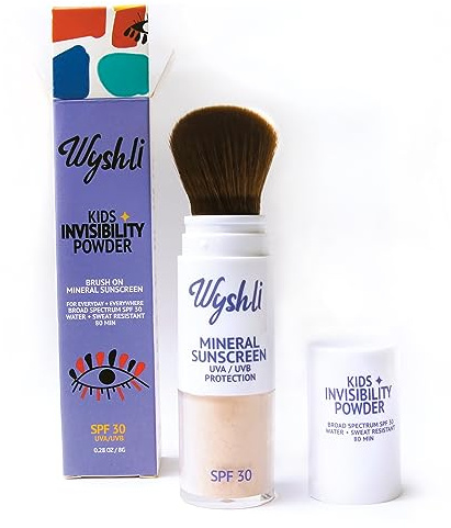 Wyshli Invisibility Powder - Brush On Mineral SPF 30 Sunscreen for Kids - Broad Spectrum Face & Body Sunscreen for Sensitive Skin - Water & Sweaty Playground Resistant