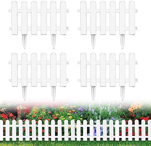 Gartenzaun, 4 Stück Weiße Zierzaun fur Gras, Rasen, Blumenbeete, Pflanzen, 50x30cm Ränder Steckzaun, Dekorativer Beetzaun fur DIY Deko Garten, Bonsai, Landschaftspfad