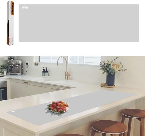Foepoge Extra Long Tapis Silicone Cuisine pour Protege Plan de Travail de Cuisine, 125 × 40 cm Tapis de Protection, Antiadhésif, Résistant à la Chaleur Antidérapant Tapis de Table Silicone, Gris