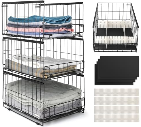 Wuciray Set di 3 Cassetti per Armadio Interno Organizer Armadio Rigido Cassettiera Armadio Interna Impilabili Pieghevoli Acciaio Inossidabile