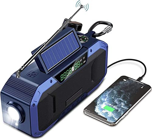 ARTSZY Crank Radio World Receiver 5000 mAh Solar USB Rechargeable Emergency Radio with AM/FM Radio and LED Torch Reading Lamp Compass