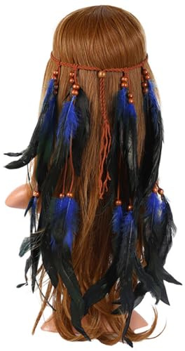 Feder Stirnband, Böhmische Feder Kopfschmuck,Damen Hippie Boho Haarband Haarschmuck Indianer Stirnband Damen Stirnbänder Pfau Haarschmuck Indianer Stirnband Federn Boho für Frauen Festival Karneval