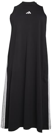 adidas Donna Essentials 3-Stripes Long Racerback Dress, Black/White, S