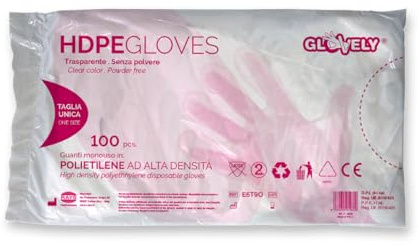 Glovely Lot de 100 gants jetables en plastique transparent en polyéthylène haute densité, jetables, non stériles, fruits et légumes jetables, teintures pour cheveux - Taille unique