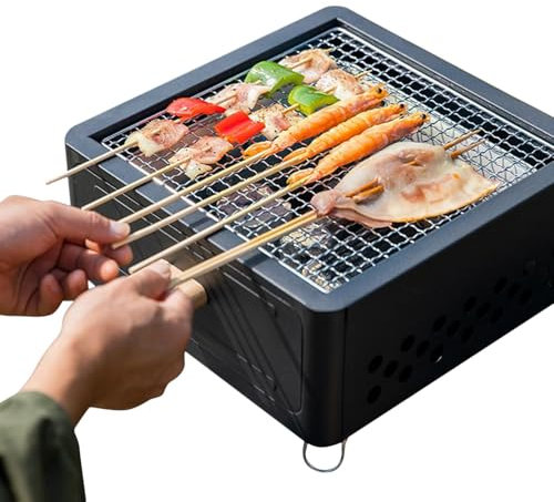 Tragbarer Grill Camping | Tischgrill für den Schreibtisch,Tischgrill mit ausziehbarem Holzkohlebecken, Räuchergrill und Camping-Feuerstelle zum Kochen und Wandern