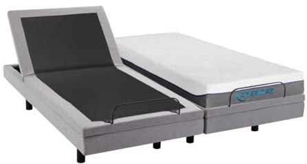 Vente-unique-Dekoratives Bett mit elektrischer Relaxfunktion + Memory-Schaum-Matratze - 2 x 80 x 200 cm - Stoff - Grau - MENASINA von YSMÉE