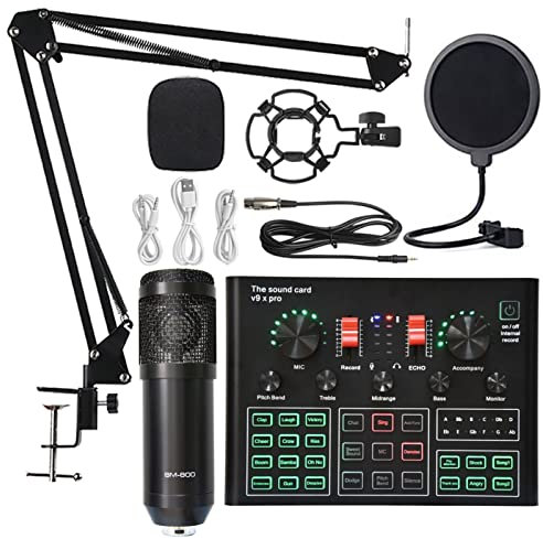 XAoSCd Mixer Audio Podcast Equipment Bundle Scheda Audio Trasmissione in Diretta Dedicato Set Completo di V8 Set Trasmissione in Diretta Microfono Bm800 Scheda Audio Professionale,