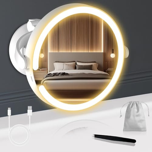 RobofunSpecchio da trucco luminoso con ventosa potente, 20x ingrandimento luminoso, specchio d'ingrandimento a luce regolabile in intensità, altezza regolabile 25 cm