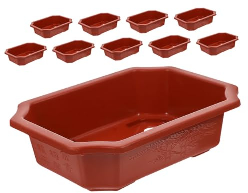 VINTORKY 10stücke Teiliges Rechteckiger Bonsai-pflanzgefäße Aus Kunststoff Dunkelrot Für Blumen Sukkulenten Und Garten Mit Hervorragender Luftzirkulation Und Modernem Design Für