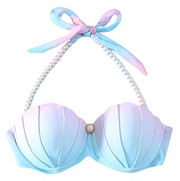 Generisch Meerjungfrau Bikini Oberteil Damen Bikinioberteile Meerjungfrau Bikini Bra mit verstellbaren Schultergurten Push Up Badeanzug Neckholder Bikini BH Clubwear Karneval Kostüm Faschingskostüm