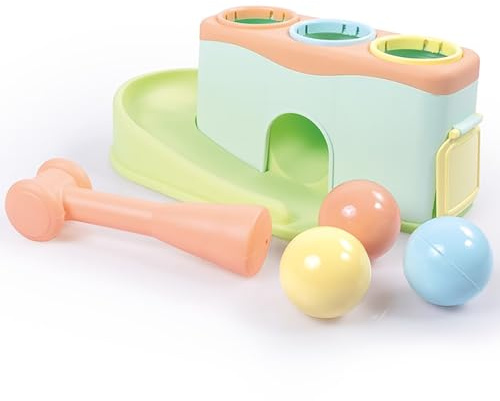 DOLU Pelota rodante, juguete para niños pequeños, juguete de actividad para niños, 3 bolas de sonajero, 1 martillo, juguete para niños mejora las habilidades motoras de tus hijos