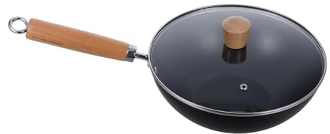 Cabilock Gusseisenpfanne Mit Deckel Tiefe -wokpfanne Mit Holzgriff Unbeschichtete Bratpfanne Zum Braten Kochen Grillen Pfannenrühren Und Dämpfen Für Küche Und Camping