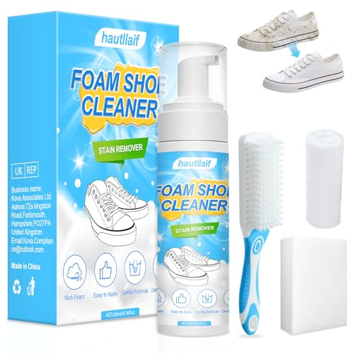 hautllaif 200ml Shoe Cleaner Kit, Foam Sneaker Cleaner with Brush&Cloth