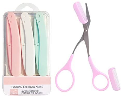 Augenbrauen Rasiermesser faltbare Gesichtsrasierer mit Trimmschere Peeling Dermaplaning -Werkzeug für Frauen 3 PCs.