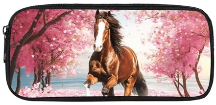 Showudesigns Trousse à crayons en forme de cheval pour filles, garçons, enfants, esthétique, grande trousse à stylos, organiseur de papeterie, trousse de maquillage pour étudiants, fleurs de cerisier