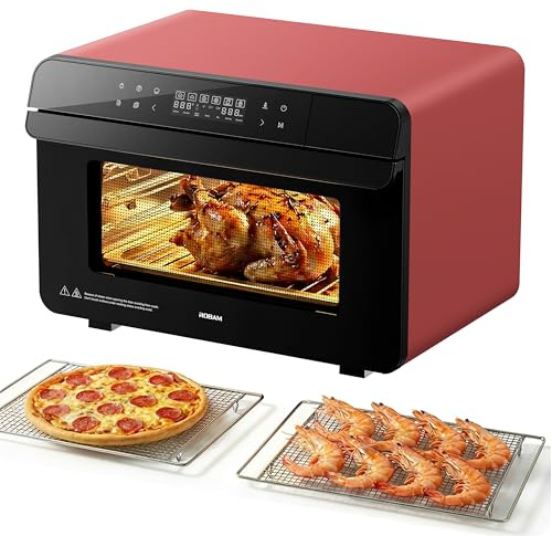 ROBAM Toaster Steam Combi Oven, Countertop Air Fryer 20-in-1 Oven with Convection & Grill, Stainless Steel Interior, 3-Layer Insulated Glass Door, 3 Steam Modes, 30 Built-In Recipes (Red)