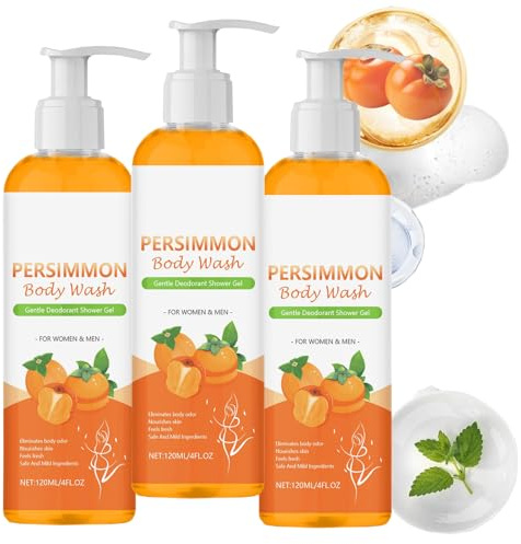 Persimmon Body Wash, Persimmon Shower Gel for Body Odor Control, Natural body wash for Strong Odor Smell Remove, Body Wash for Women with Coconut Oil, Deeply Cleansing and Moisturizing (1, 3PCS)
