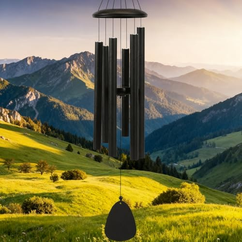 CHARMNAIL Windspiele Für Draußen Hängend Windspiel Garten, 6 Röhren Chimes Gartendekoration Klangspiel mit Grußkarte, Moderner Minimalistischer Stil, Aluminiumrohr, Schwarz, Pentatonische E-Skala