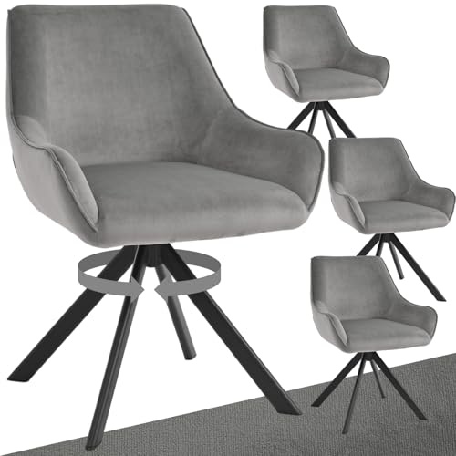 Goeurvant Esszimmerstühle Drehbar 4er Set mit Armlehne – 360°Drehbar Polsterstuhl Samt Modern Drehstuhl Küchenstuhl mit Metallgestell und Rückenlehne für Esszimmer, Wohnzimmer, Büro, Hellgrau