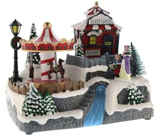 Villaggio natalizio decorativo con Rio in movimento, luci LED e musica