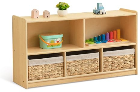 OOOK Bücherregal Montessori-Regal, Aufbewahrung mit 2 Etagen 5 Fächern, Kinder Spielzeugschrank Holz, Spielzeug Regal für Kinderzimmer, Klassenzimmer