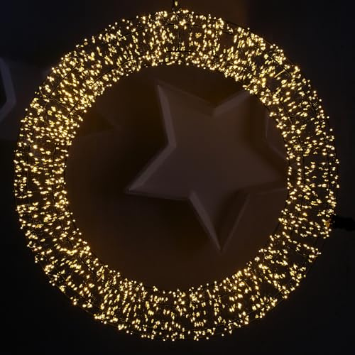LED Kranz abgeflacht Lichtkranz Dekokranz Türkranz 60cm schwarz Weihnachtskranz Leuchtkranz Outdoor 2200 Bernstein LED 8Modi Timer für Innen Außen (60cm)
