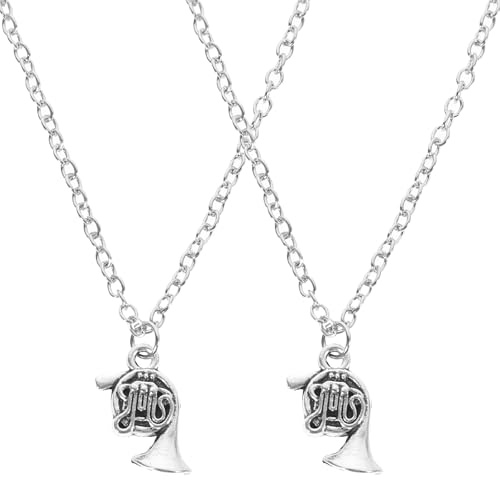 BCOATH 2 Stück Damen Halsketten mit Französischem Horn Anhänger Metall Schmuck für Musikliebhaber Leichte und Langlebige Waldhorn Halskette