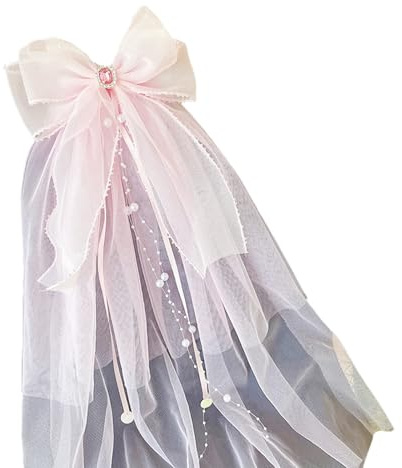 Set di velo per prima comunione con fiocco 3D, accessori pasquali in tulle bianco con clip di sicurezza, velo per prima comunione, per ragazze