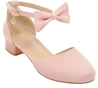 Scarpe da ragazza con tacco alto – Mary Jane scarpe in tinta unita ballerine con fiocco, con cinturino alla caviglia, scarpe strette con tacchi a spillo per matrimonio, scarpe per bambini alla moda