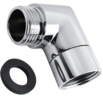 Adaptateur de Pommeau de Douche à 90°, Raccord Coudé 1/2 | Adaptateur pour Tuyau de Douche avec Joint en Caoutchouc, pour Interface Universelle Douchette Connexion (Argenté)