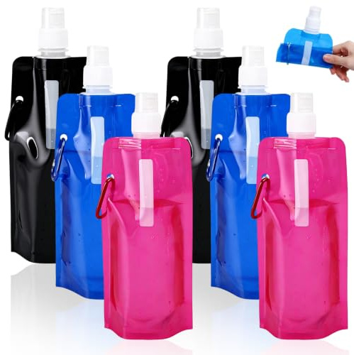Gourde Souple Bouteille Pliable,6 Pièces Bouteilles d'eau Pliable Ensemble 500 ml,Bouteille Pliables,avec Mousqueton,Gourdes Pliables,Bouteilles De Voyage,pour Course à Pied,Trail et Randonnée