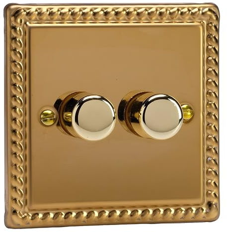 Varilight Double V-Dim Rotary 2-Way Dimmer 2 x 40-250W - Classic Georgian Brass With Polished Brass Knob, HG4