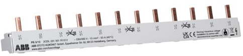 ABB PS3/12 Phasenschiene 3-phasig 4x12P 10 mm² 2CDL231001R1012 | Sammelschiene 12 Kontakte 63 A Nennstrom 3-Polig inklusive Endkappe (1, 2, 3, 4, 1+N oder 3+N) 2CDL230001R1012