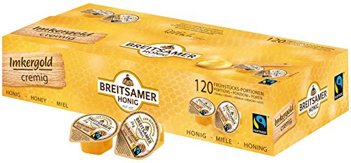 Breitsamer FairTrade Portionen cremig 120x20g - Aromatischer cremiger Blütenhonig in praktischen Portionen, ideal für Großverbraucher, Hotels und Gastronomie (insg. 2,4kg)